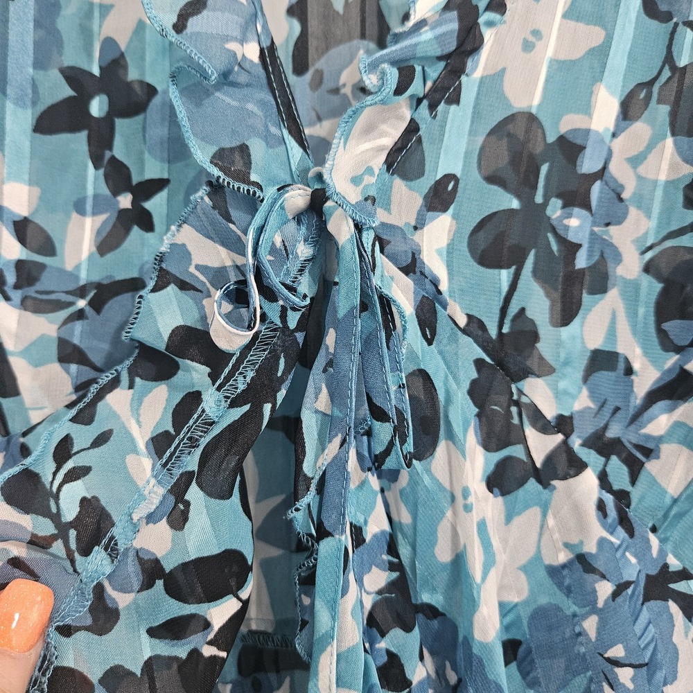 Vtg Notations Open Front Tie blouse Size 2x Floral Sheer Layering Ruffles Office - Picture 4 of 7